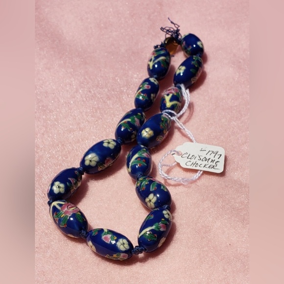 Porcelain and Gold Cloisonné Choker Necklace & Earrings Set - Picture 2 of 11